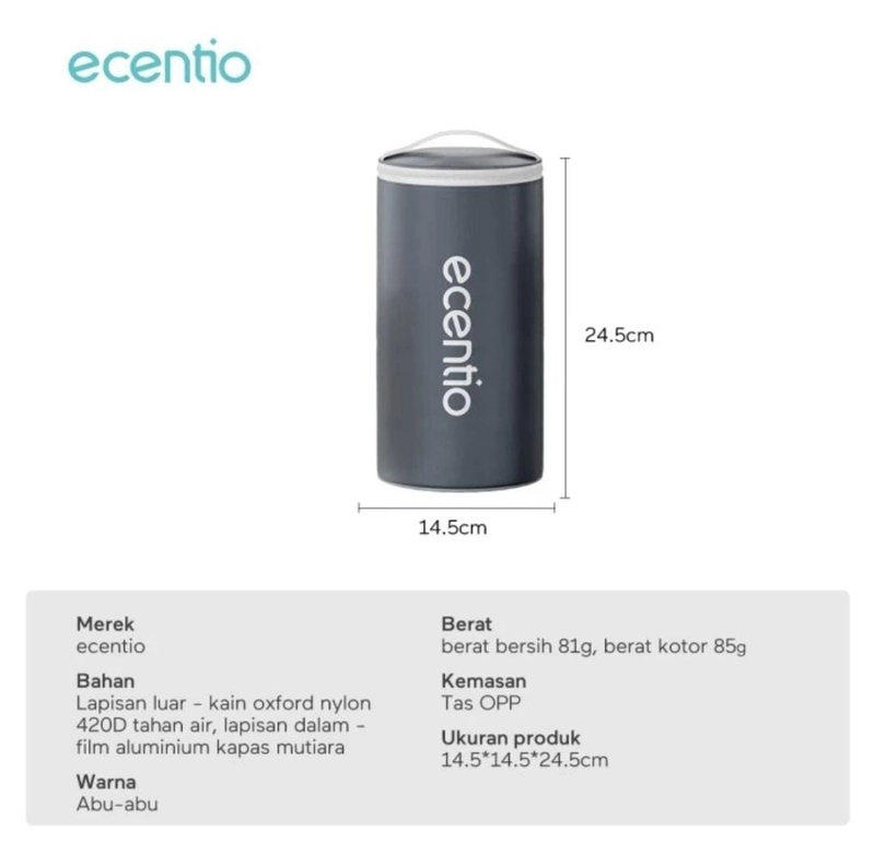 Product image Rizki Electronics - Ecentio 3pcs Kotak Makan Stainless Steel Bulat 1 pcs kotak makan Grey