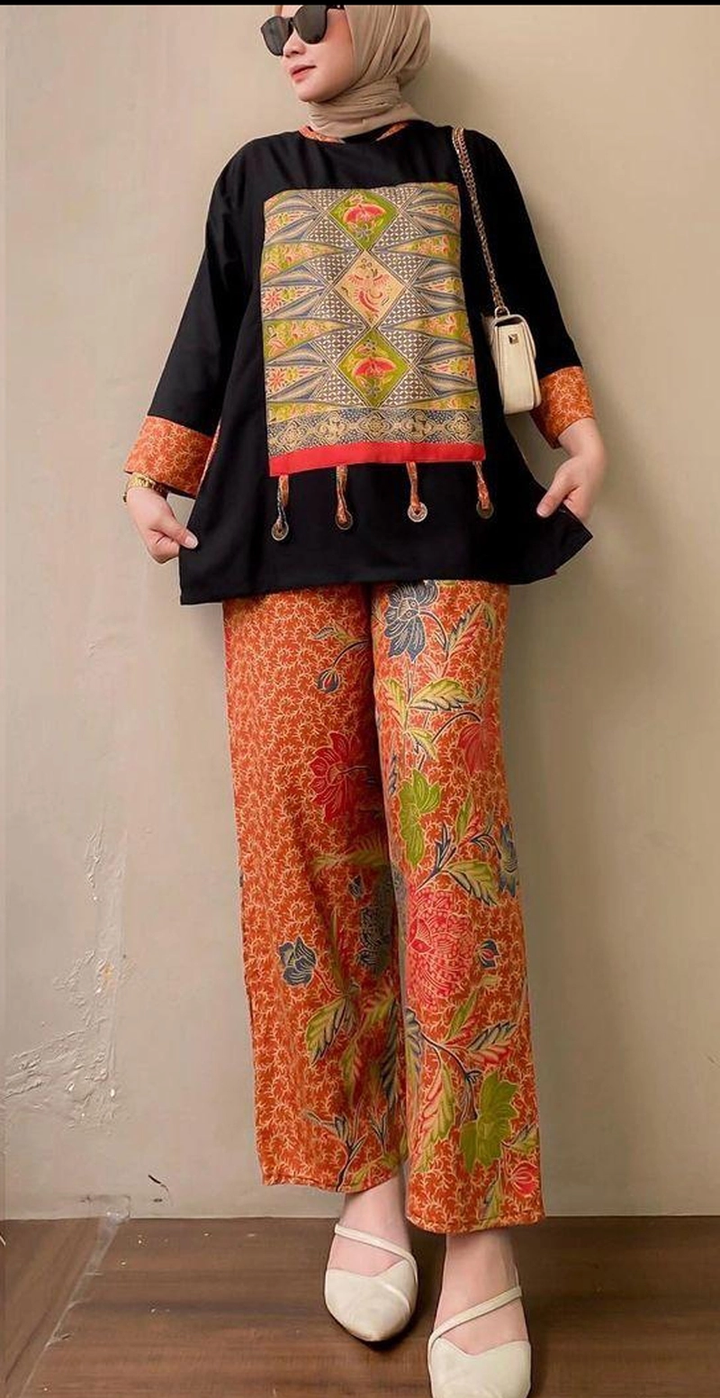 Product image Amha Collection - SET PAJAMAS VIORY RAYON MOTIF PREMIUM LD 110 BRICK