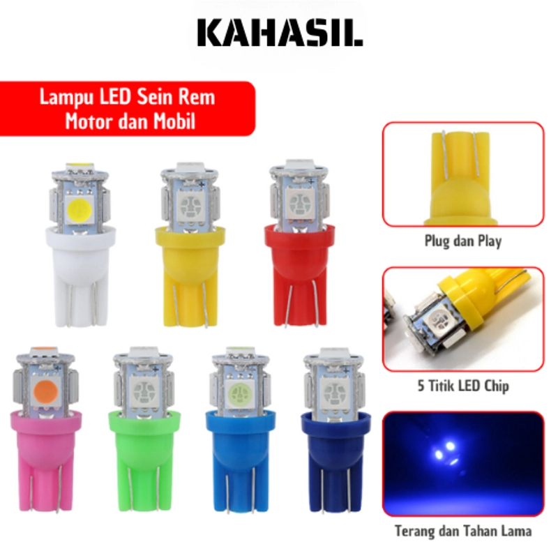 Product image KAHASIL - Lampu LED Senja Sein 5 Titik Mata Speedometer Rem Motor Mobil Socket Tancap Super Terang KMJ095 BIRU TUA