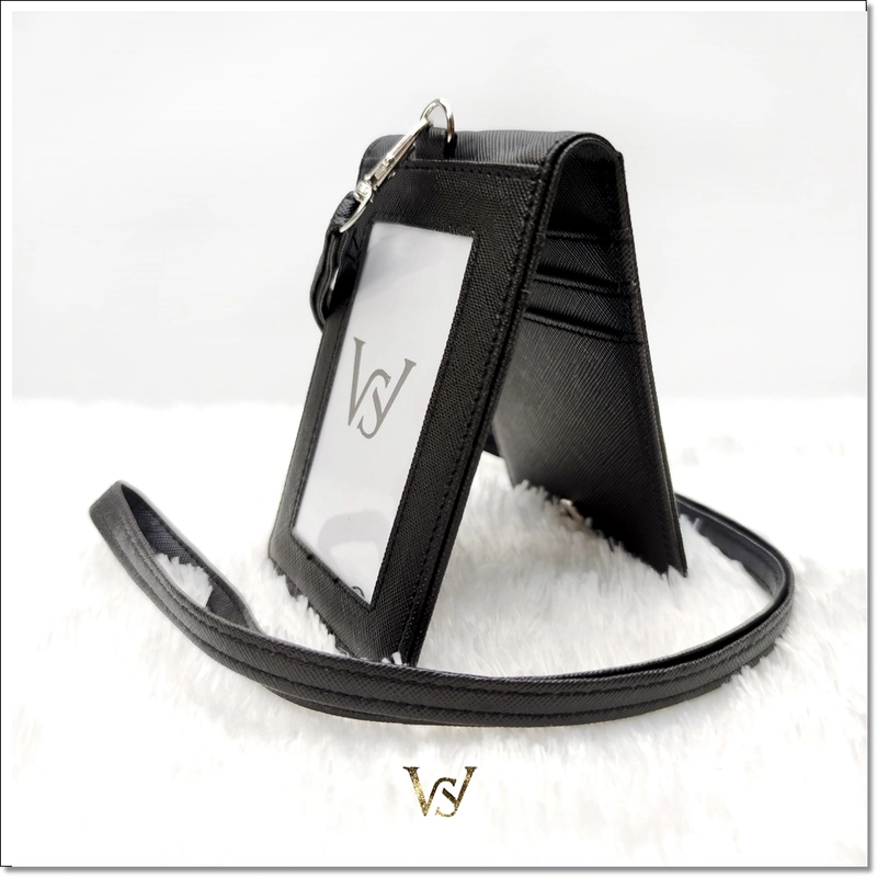 Product image Lanc Fashion - Dompet Kartu Flip ID Card Holder Bigger Plus Lanyard Full Leather Slim NEW WARNA HITAM