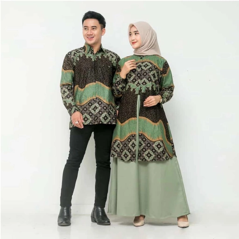 Product image COLLECTION SARJANA - Couple Gamis Mazaya - Katun Prima Kombinasi Crinkle Airflow Kemeja m Green