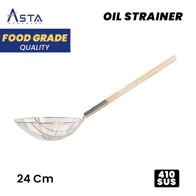 Product image Asta Saringan Minyak Goreng Stainless Steel Gagang Kayu Ukuran 24 cm