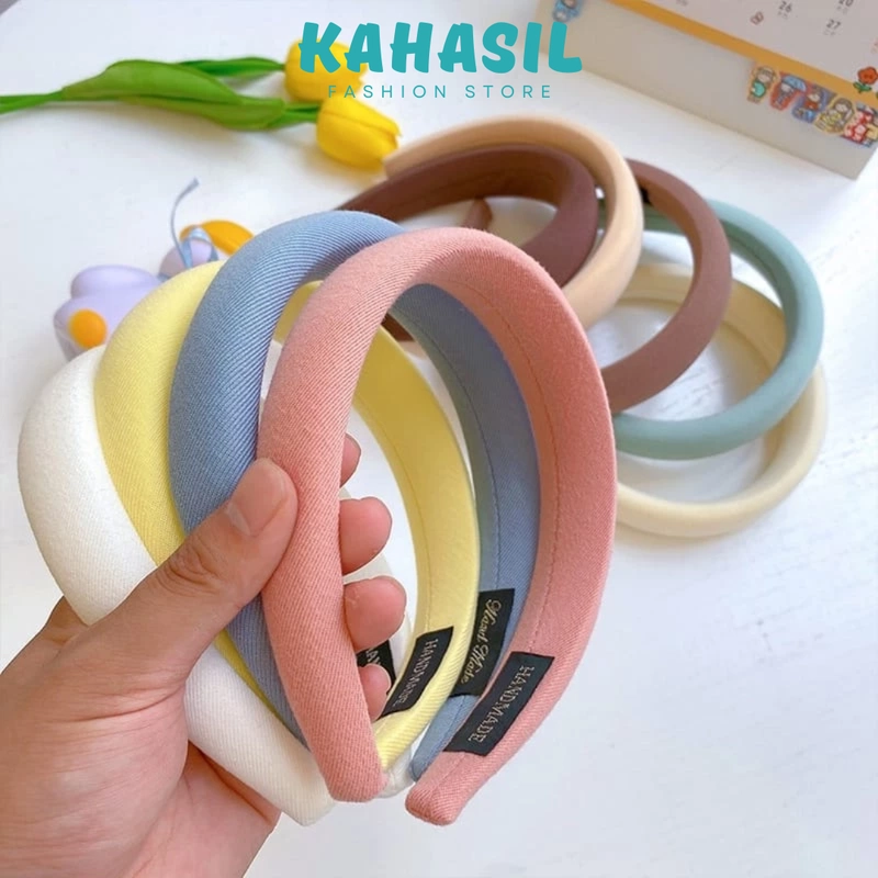 Product image KAHASIL - Bando Bandana Headband Aksesoris Rambut Kain Busa Tebal Polos Empuk KMJ240 all variant OFF WHITE