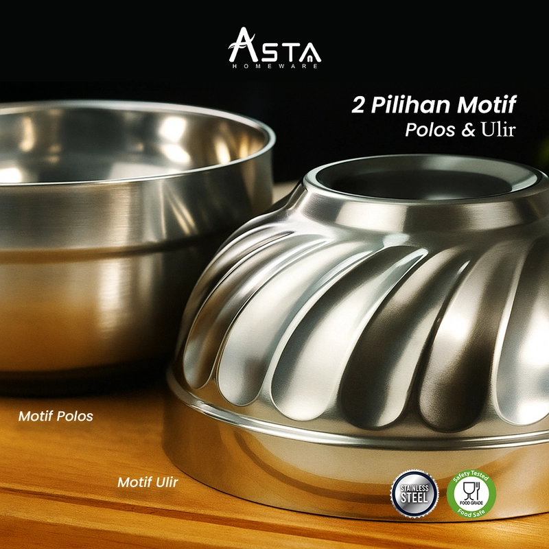 Product image Asta Homeware Official - Asta Mangkok Nasi Korea Stainless Steel Double Layer Mangkok Sup Korean Bowl Tebal Anti Panas 12 cm Polos