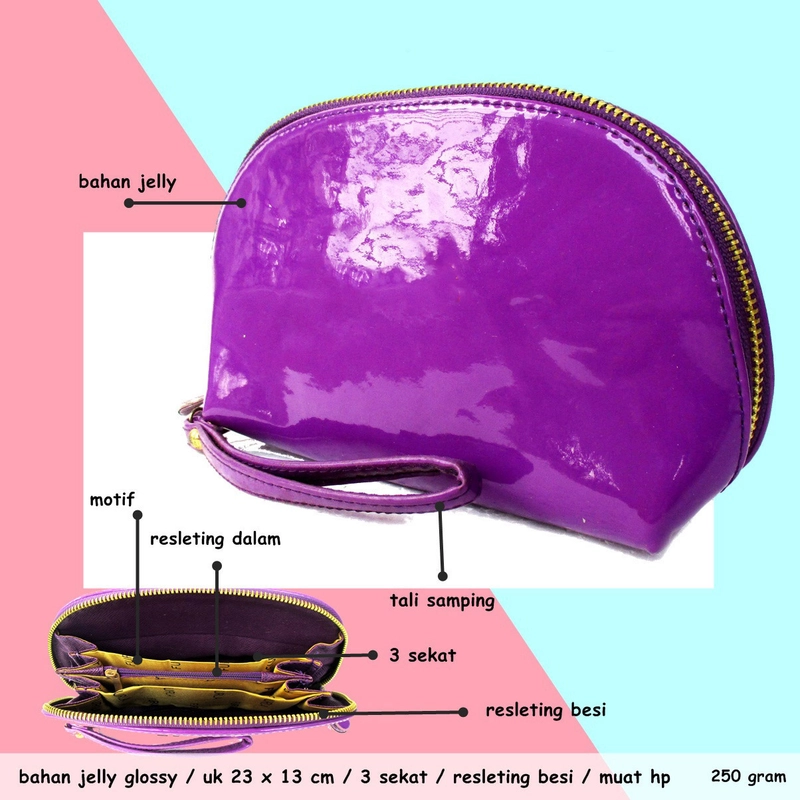 Product image Lanc Fashion - Dompet Oval Resleting Glosy Organaizer Moon WARNA UNGU