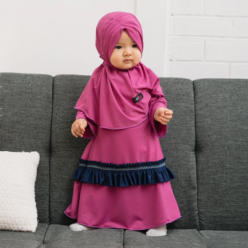 Product image Kakakeyza official - Gamis anak bayi jilbab kerut rample untuk anak usia 0 sd 12 bulan NB Dusty pink
