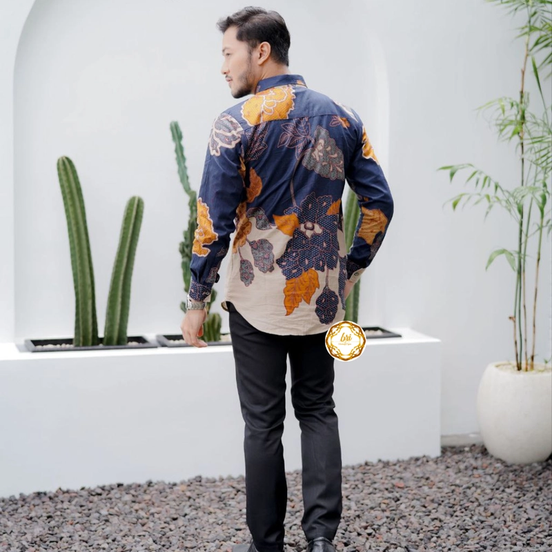 Product image Rambe Batik Indonesia - Couple Tunik Mawar Exclusive Biru Kemeja Saja Size M Biru