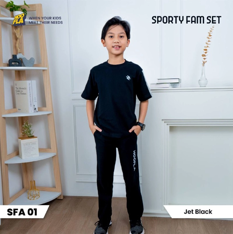 Product image Hoofla - Hoofla - Setelan Couple Keluarga Baju Olahraga Sporty Fam Set Jet Black M Anak Pendek