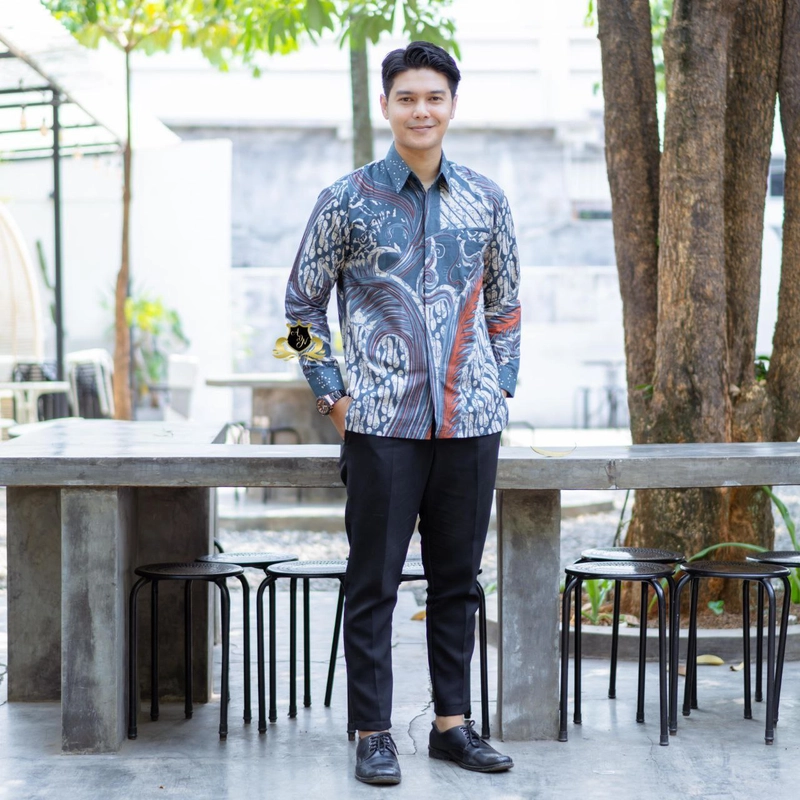 Product image Batik Alfin - Baju atasan muslim kemejan dan Tunik motif mecca Denim model terbaru M Kemejan-denim