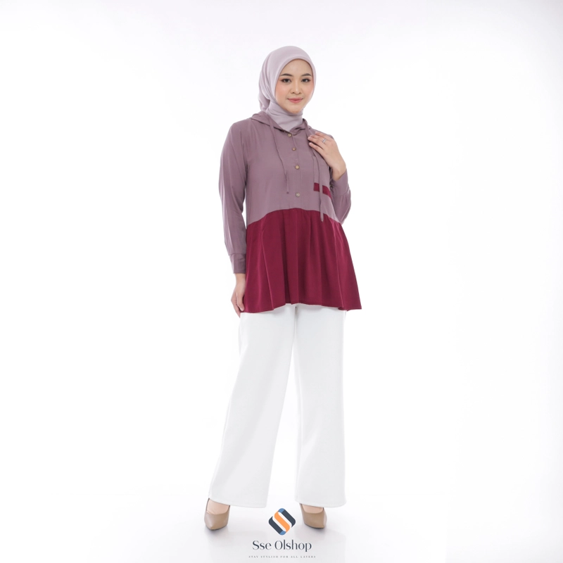 Product image Sseolshop - Eliya baju atasan wanita terbaru blouse rayon twill kasual kekinian jumbo L Dark plum