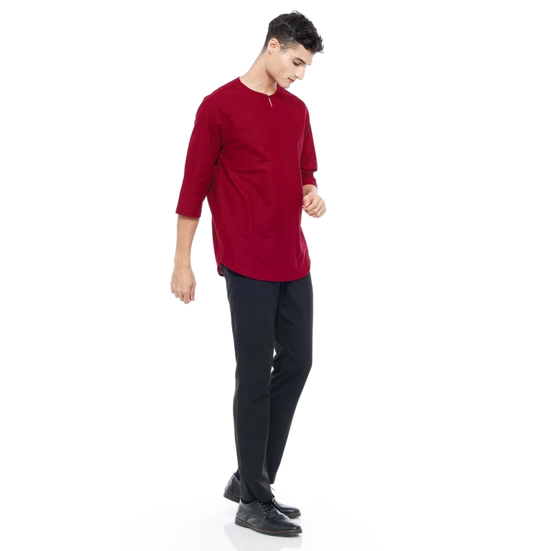 Product image MALLVOSE - Kemeja Pria Kurta Lengan 3/4 MV04 Kasual Maroon Premium Dewasa M Maroon