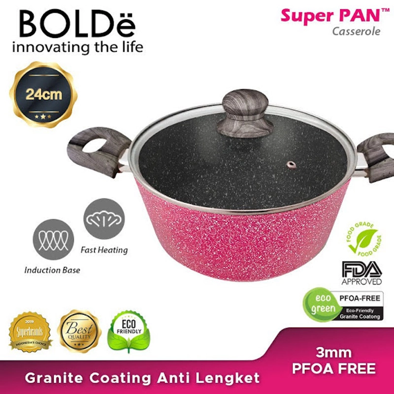 Product image Bolde Casserole 24CM Pot Super Pan Black Pink Anti Lengket Warna Blackpink