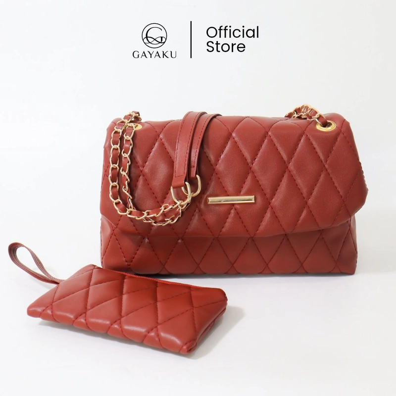 Product image Moonzaya - TAS MAMA GIGI BY GAYAKU TAS SELEMPANG WANITA FREE DOMPET MAMA GIGI RED WINE
