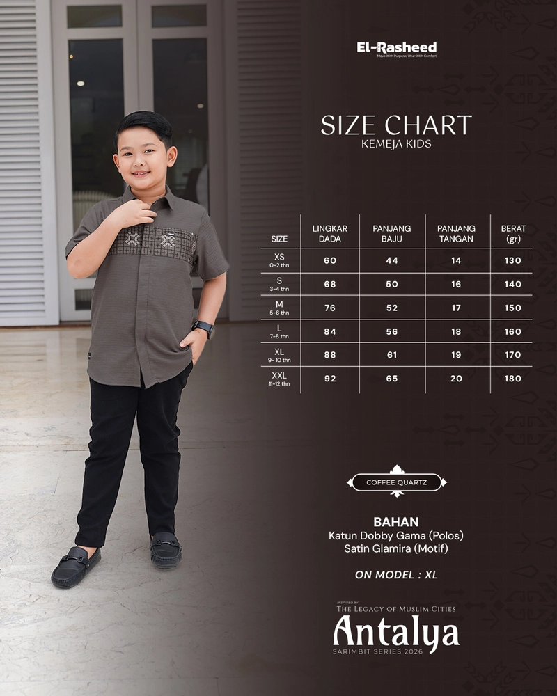 Product image Yasmeera Official - SARIMBIT 2026 ANTALYA SERIES WARNA COFFEE QUARTZ XS KMJ ANAK L. PENDEK