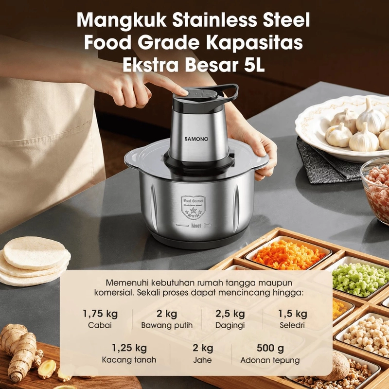 Product image UTAMAMEGA - Samono Food Chopper SW-C500 Mangkuk Stainless 5 Liter Type SW-C500