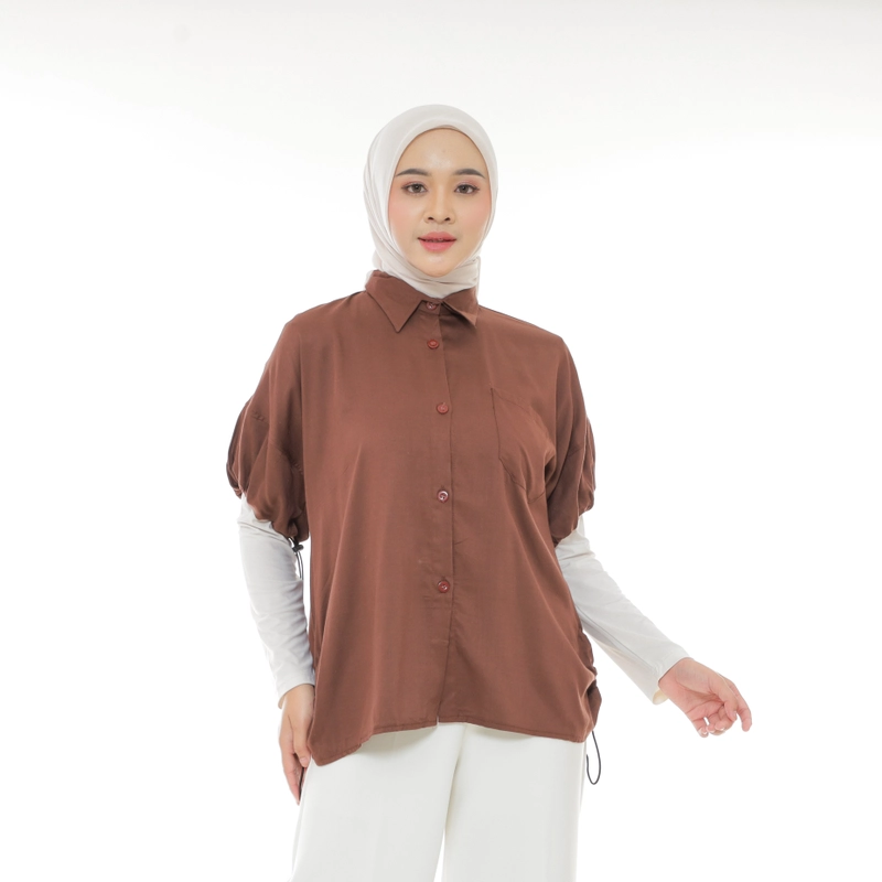 Product image Sseolshop - Oriana top wanita terbaru 2025 kemeja rayon twill wanita kasual kekinian JUMBO L XL XXL L Coklat Mahogany