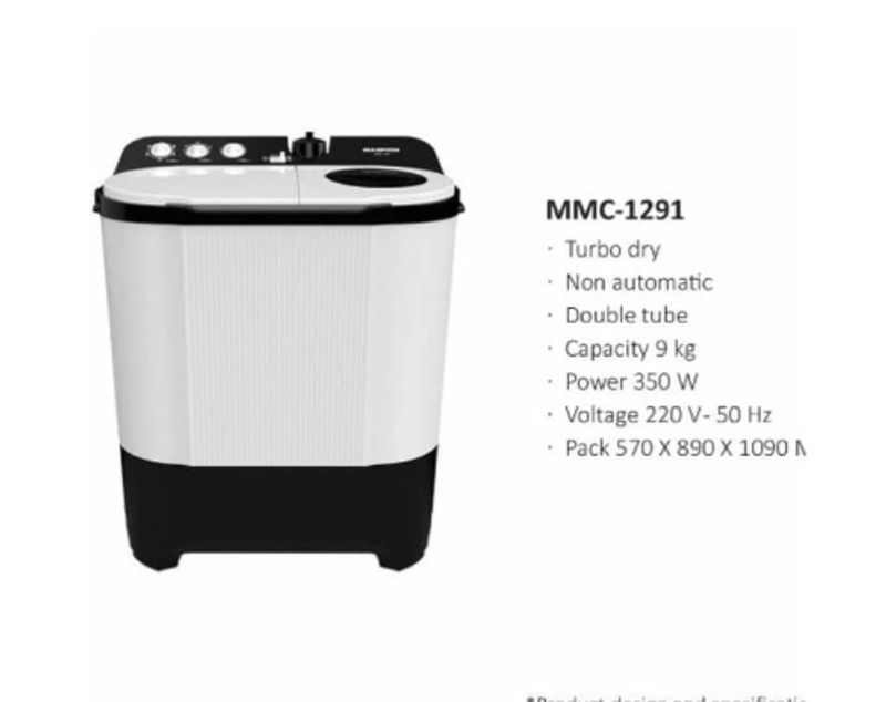 Product image UTAMAMEGA - Maspion Mesin Cuci 2 Tabung 9 Kg MMC-1291 Type MMC-1291