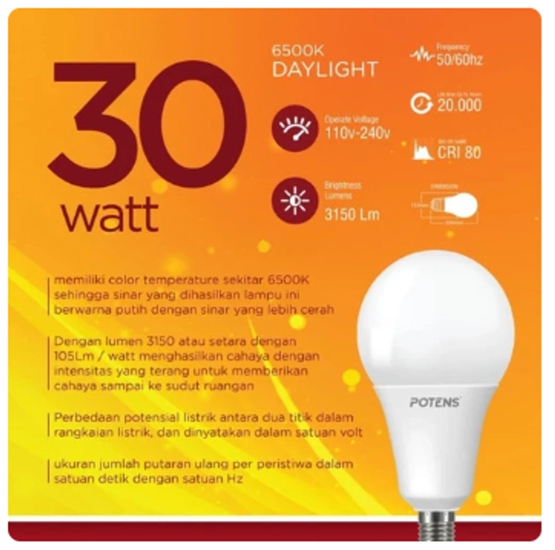 Product image UTAMAMEGA - Lampu LED Bohlam Lampu Potens A Bulb Glory 30watt Putih Warna Putih