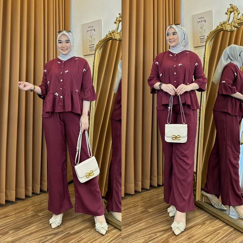 Product image Khisna collection - Oneset rayon pita kekinian Allsize Marun