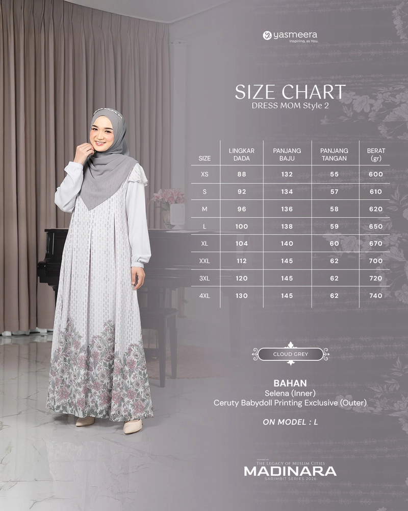 Product image Yasmeera Official - SARIMBIT 2026 MADINARA SERIES WARNA CLOUD GRAY L GAMIS IBU STYLE 2