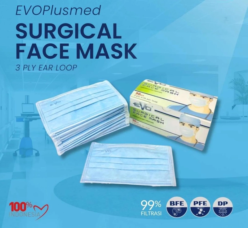 Product image SUPLAI SHOP - Masker Medis 3 Ply Evo Surgical Face Mask Earloop 50 pcs Blue