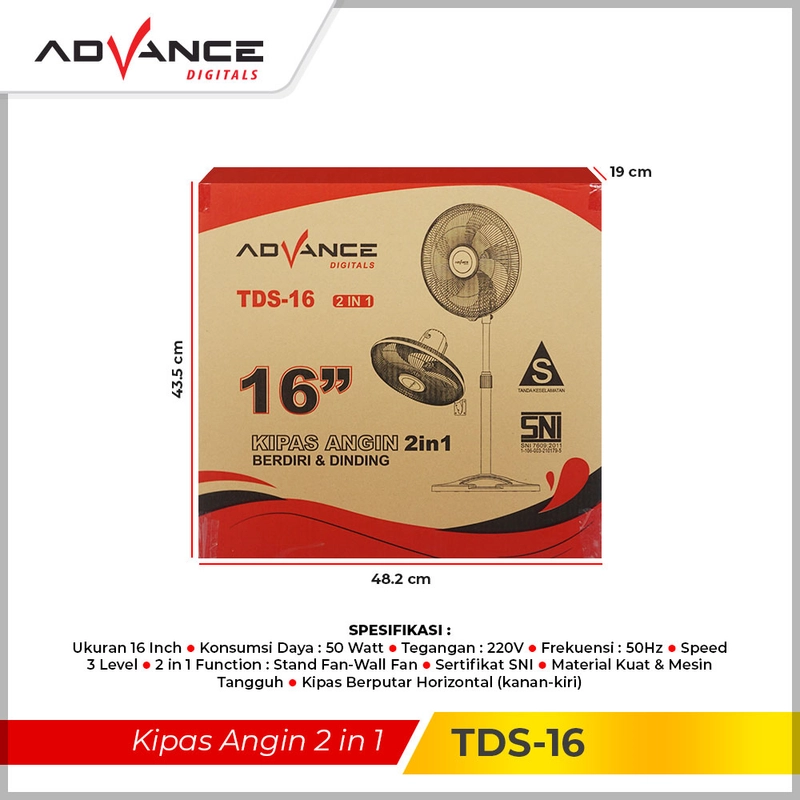 Product image Advance Digitals Indonesia - Kipas Angin 2in1 TDS-16 Besi Fan Stand/Desk/Wall 16 Inch Default