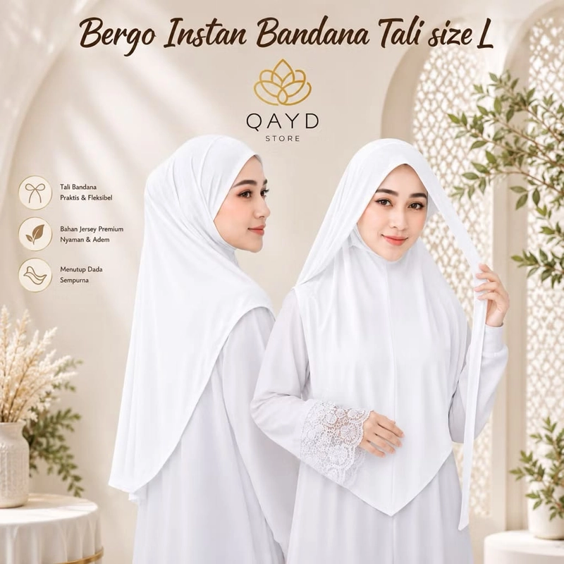 Product image qaydstoreid - Hijab Instan Bandana Naura dari Albata Bahan Jersey Premium Hijab instan Naura dari Albata L Putih