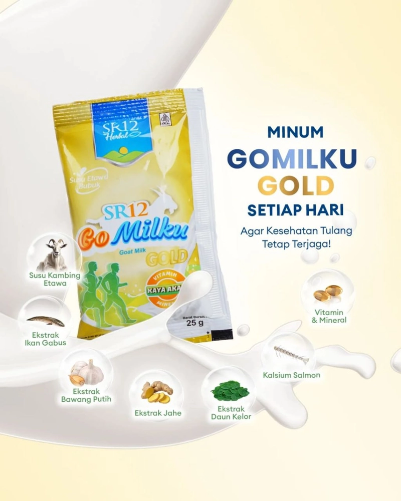 Product image SR12 Skincare - GOMILKU GOLD SACHET SR12/SUSU KAMBING ETAWA/SUSU BUBUK/SUSU KESEHATAN TULANG Gomilku Gold 1 Renteng (10sachet)