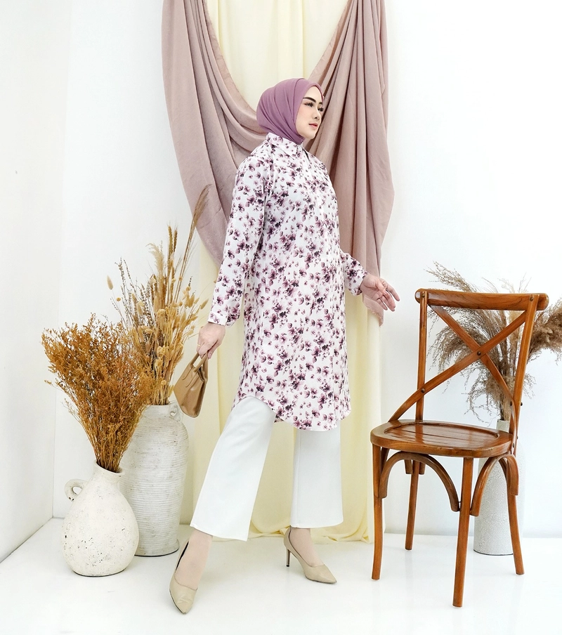 Product image Giat Makmur [TA] - Tunik Kemeja Bunga sakura Premium Airflow Allsize Sedang Pink