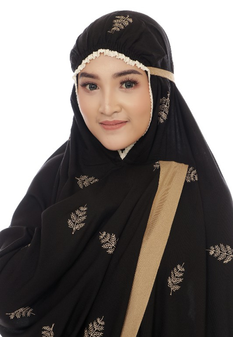 Product image Azziyad Mukena - Mukena Dewasa Katun Rayon Premium full bordir Motif Bunga Tropical jumbo ALLSIZE HITAM