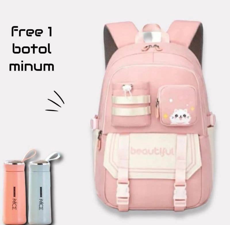 Product image Alcaff - Tas Ransel Anak Sekolah Perepuan Beautiful Free Botol Minum 30x20x40 pink