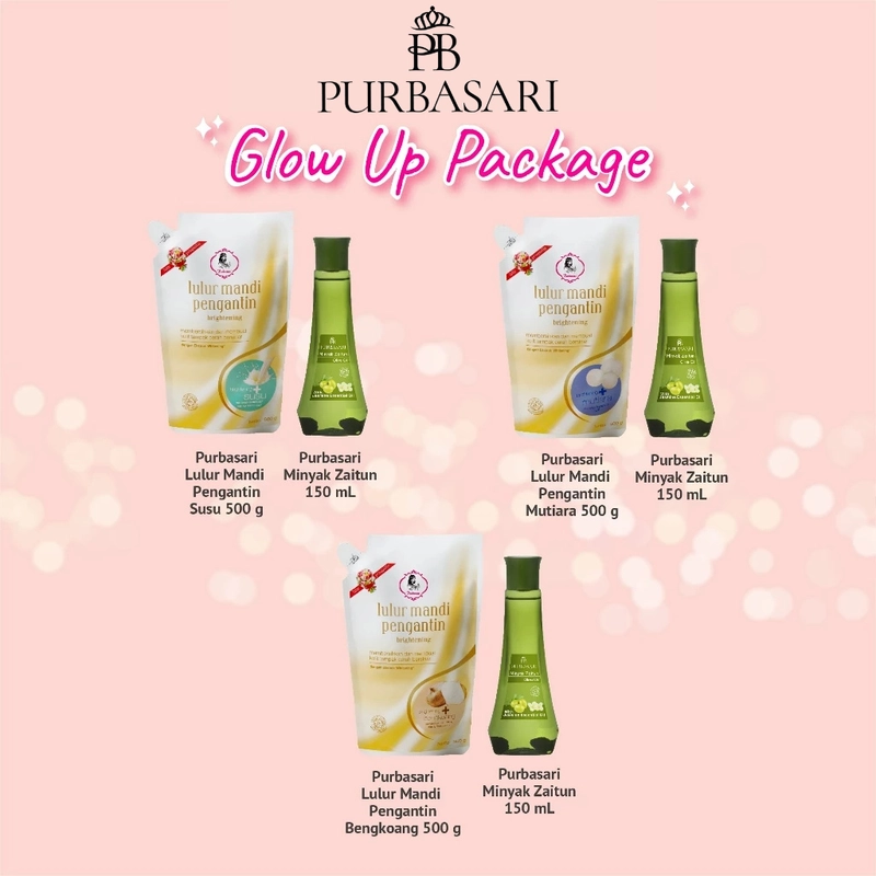 Product image Purbasari - [Glow Up Package - ISI 2] Lulur Mandi Pengantin 500gr + Minyak Zaitun 150 ml 1 Paket Mutiara+Zaitun
