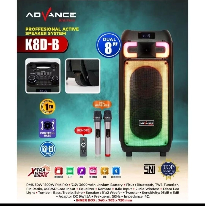 Product image Rizki Electronics - ADVANCE SPEAKER PORTABLE DOUBLE 8 INCH K8D-B K8D-NEW HITAM