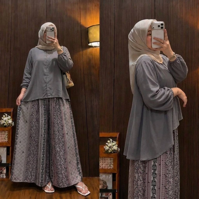 Product image Khisna collection - Set kulot lebar Rengganis dewasa best Allsize Abu salur