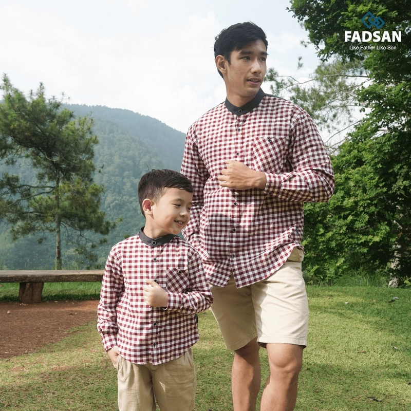 Product image FADSAN - Kemeja Gaya Retro Lengan Panjang Kotak-Kotak Maroon Ayah dan Anak - Retro Series SIZE ANAK XS RETRO MAROON