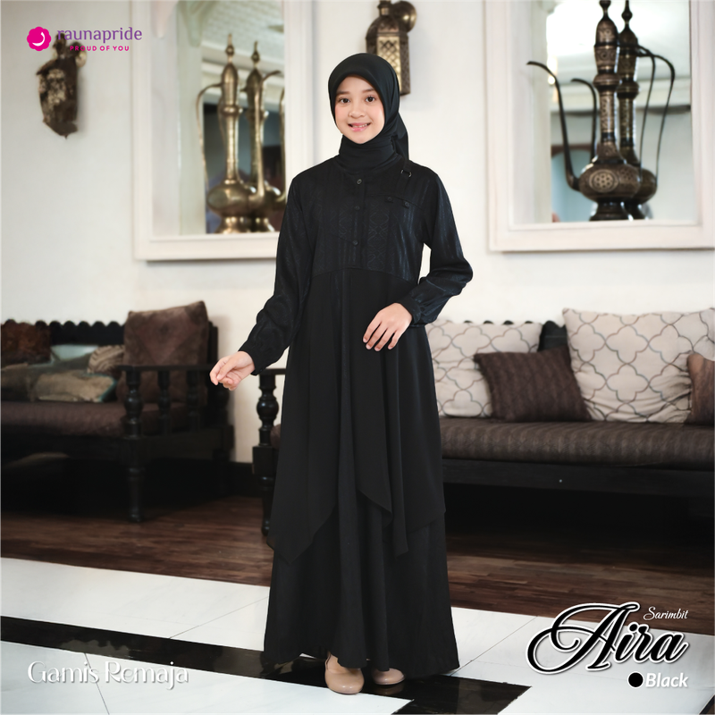 Product image RAUNAPRIDE OFFICIAL - Baju Muslim dan Muslimah - Sarimbit Aira Black 16 GAMIS REMAJA