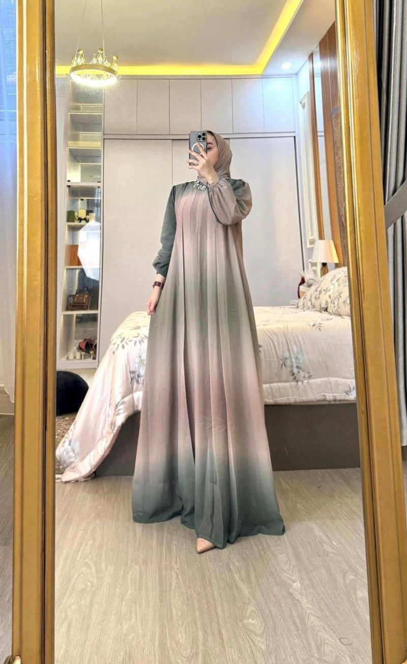 Product image Khisna collection - New set hijab gamis model terbaru wanita gradasi stook terbatas Allsize Softpink