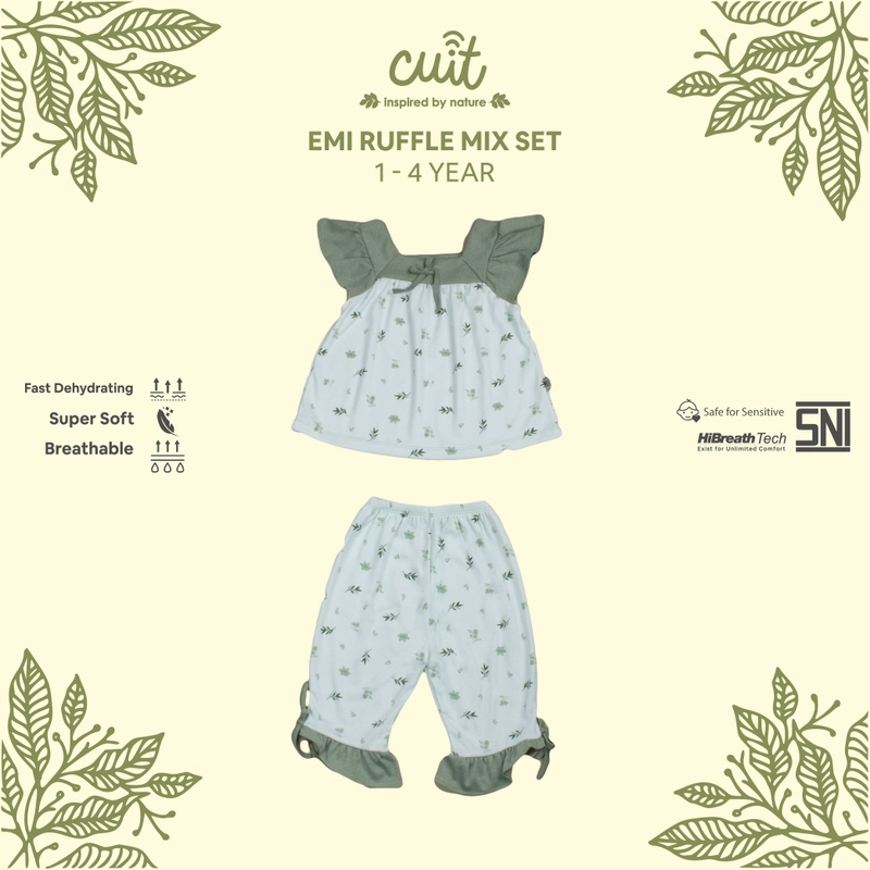 Product image CUIT Baby 1 - 4 Tahun Set Pendek Ruffle Kutung Emi XXL Green