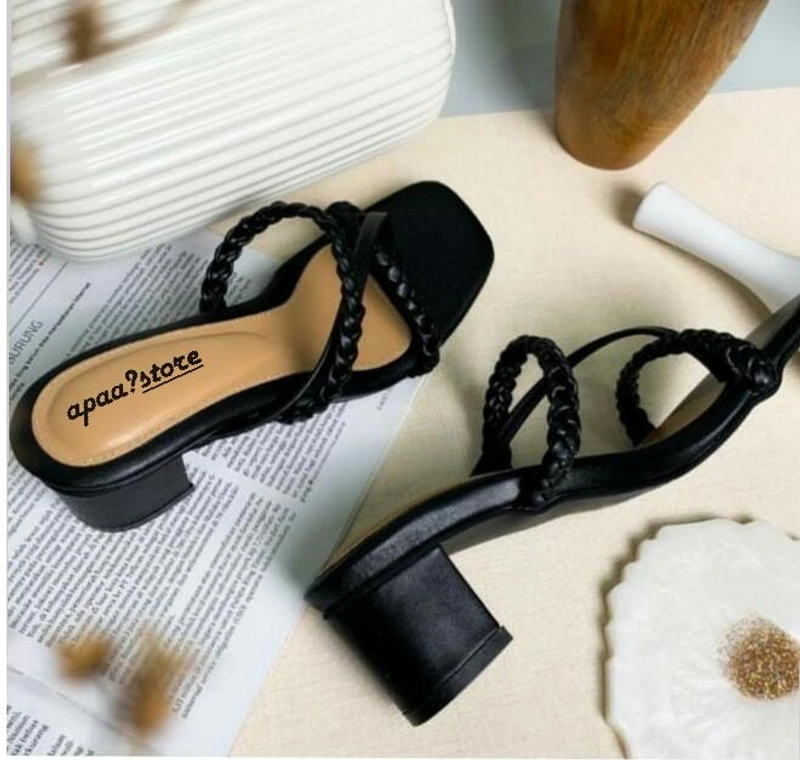 Product image apaastore - Sandal Wanita Tali Kepang Hak 5 cm Az-08 36 HITAM