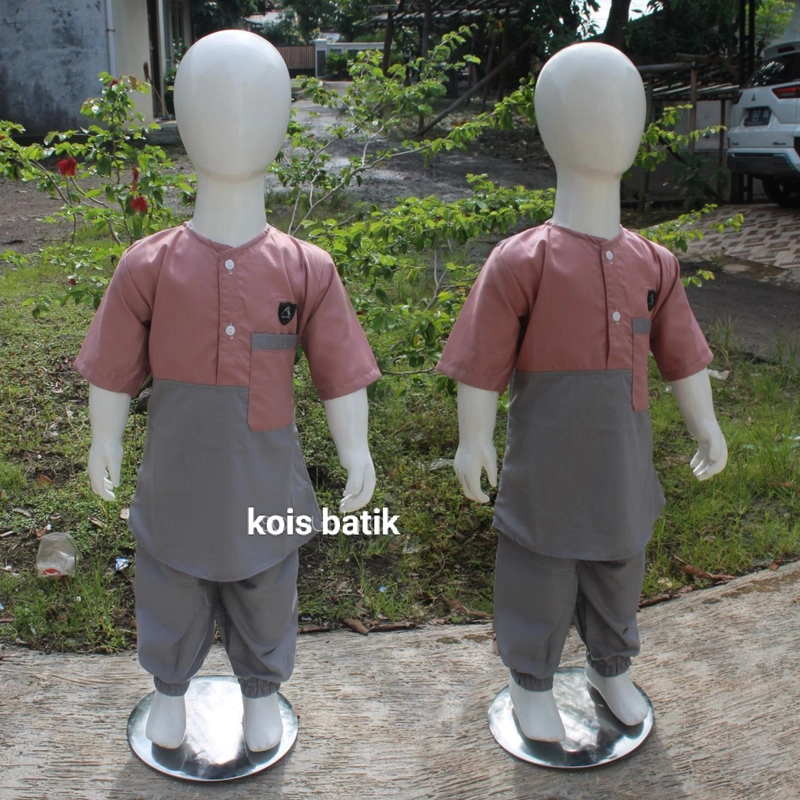 Product image Kois Batik - Baju muslim anak setelan baju dan celana warna lilacabu L Lilacabu