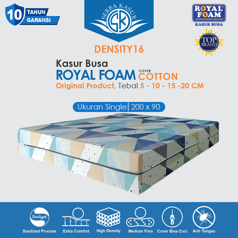 Product image SERBA KASUR - Kasur Busa ROYAL FOAM Cover Katun Density 22 Garansi 15 Tahun 200x80x5 Random