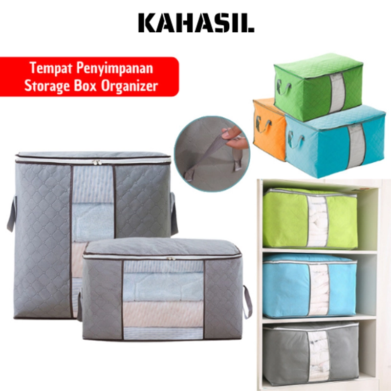 Product image KAHASIL Storage Box Organizer Kotak Tempat Penyimpanan Jumbo Serbaguna Baju Selimut Bed Cover Sprei KMJ109 LEBAR ORANGE