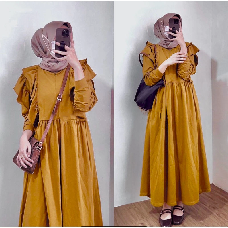 Product image MEQA DAILY - MEGA DAILY - Gamis Meldi Ruffle Dress Wanita Bahan Hyget Super Kuning