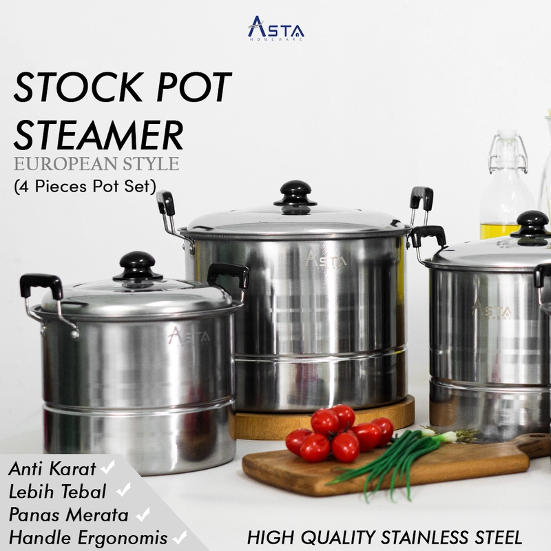 Product image Asta Stock Pot Steamer 03 Panci Sop Besar Isi 4 Pcs Warna Grey ASSP-03
