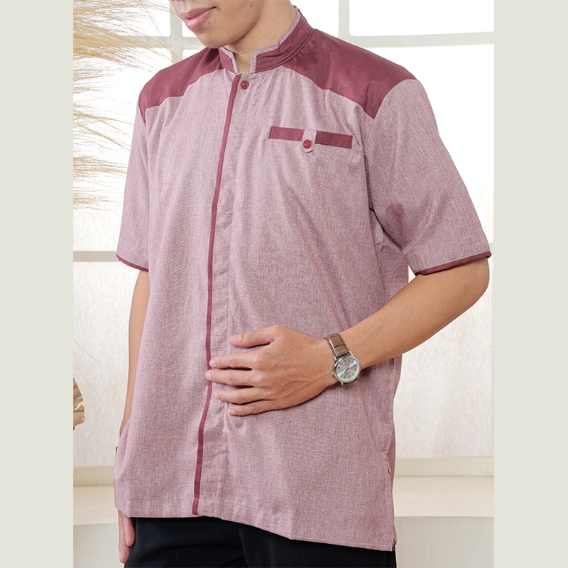 Product image MOSCOU - Baju Kemeja Koko Kemko Muslim Lebaran Pria Dewasa Lengan Pendek Casual Formal Elegan Katun Madinah Premium Motif Kancing Sanghai Shanghai Cina Terbaru Original Keren Murah Mauve Merah Maroon M Mauve Maroon