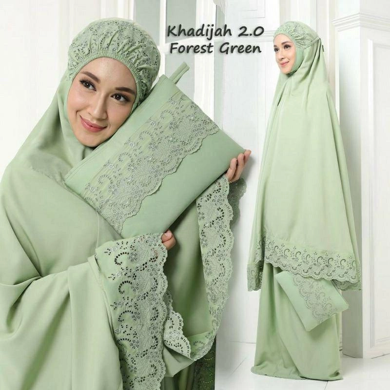 Product image Mukena Khadijah/Mukena Premium/Mukena Dewasa/Mukena Terbaru/Mukena Traveling/Mukena Katun/Mukena Bor All size Green forest