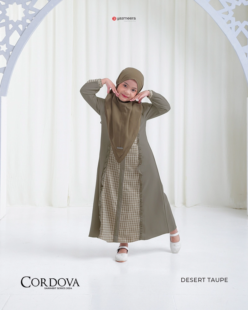 Product image Yasmeera Official - SARIMBIT 2024 CORDOVA - DESSERT TAUPE M GAMIS ANAK