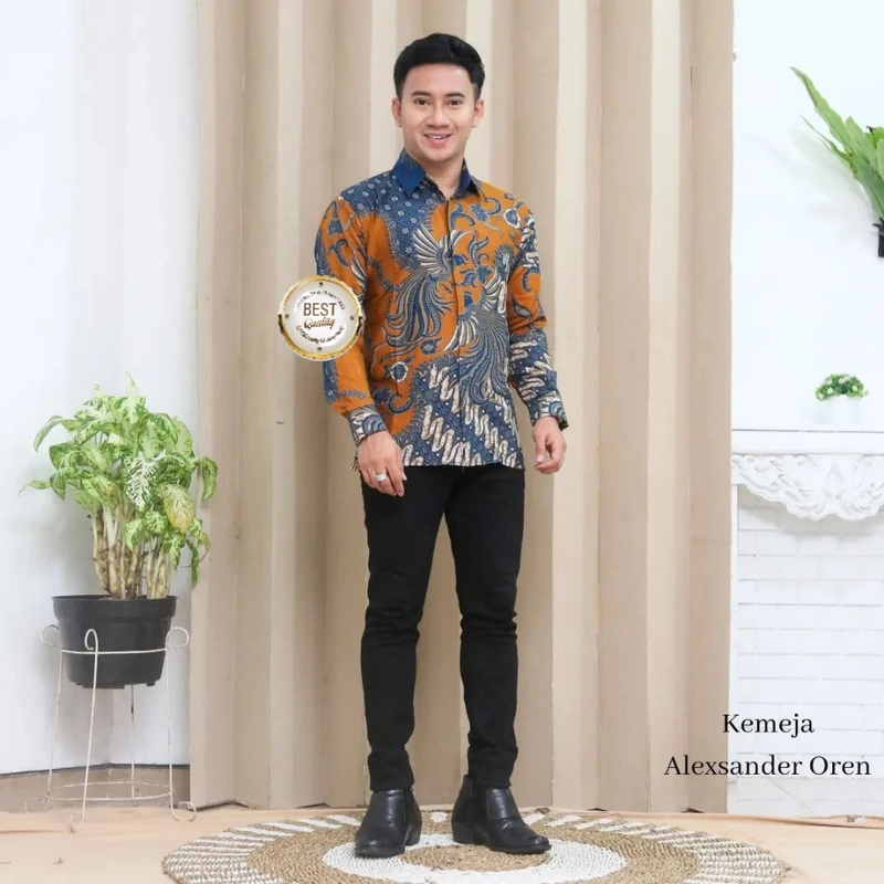 Product image Khisna collection - Kemeja Alexander kuning kombinasi batik pria M Kuning kombinasi