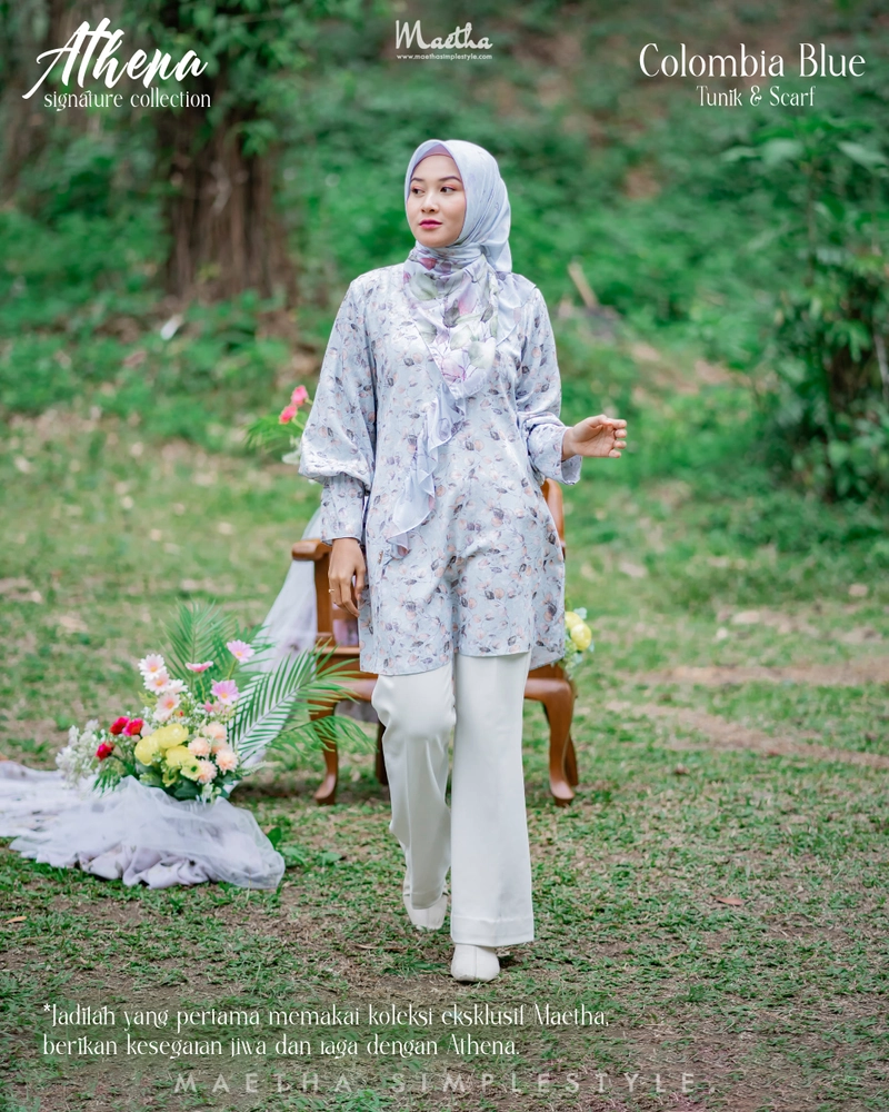 Product image Tunik Wanita Muslim Motif Print Pattern Athena Series XS Colombia Blue