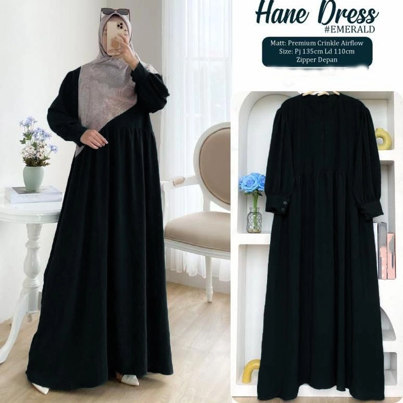 Product image MEQA DAILY - MEGA DAILY - Gamis Alinea Maxy Dress Busui AirFlow Crinkle All Size Hitam
